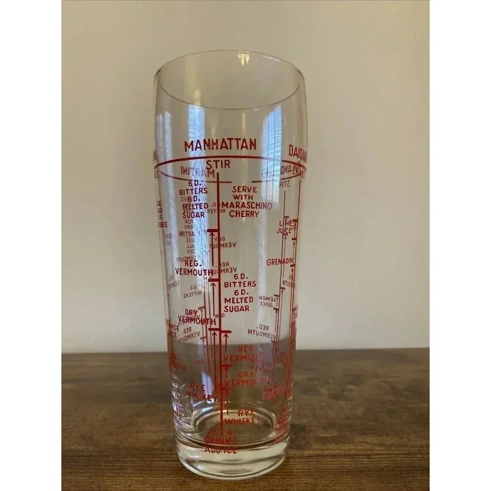 Vintage Glass Cocktail Mixed Drink Recipe Shaker Bar Mixer Retro Mad Men Style
